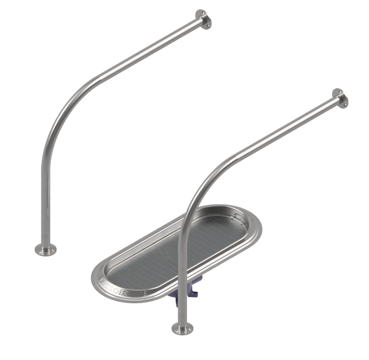 Missoir Hockurinal mit kurzen Haltegriffen zur Wandmontage